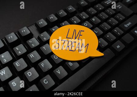 Handwriting text Live Stream. Concept meaning to broadcast a video or audio material with the use of Internet Typing Cooking Instructions And Ingredient Lists, Making Online Food Blog Stock Photo