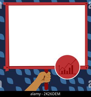 Hand Holding Panel Board Displaying Latest Successful Financial Growth Strategies. Palm Carrying Backdrop Screen Presenting Newest Finance Advancement Plans. Stock Photo