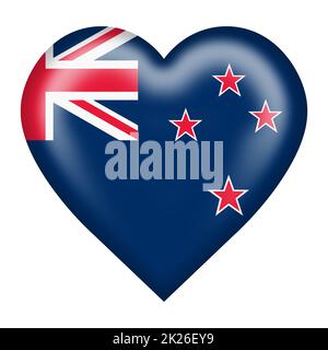 New Zealand flag heart button isolated on white with clipping path 3d illustration Stock Photo