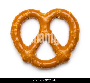 Single Brown Pretzel Cut Out on White. Stock Photo