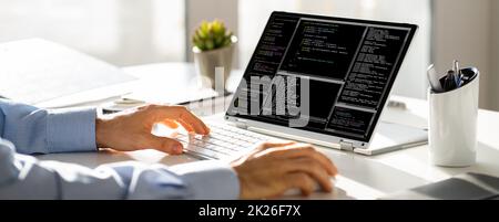 Web Development Code And Coding On Laptop Stock Photo