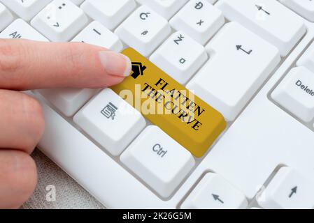 Writing displaying text Flatten The Curve. Conceptual photo raising an awareness on slowing the rate of the infectious disease Abstract Typing License Agreement, Creating Online Reference Book Stock Photo