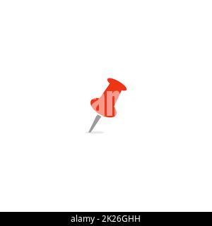 Pushpin icon. Red office push pin or needle for notice board. Empty closeup infographic design element for business, school, home notice board. Isolated vector illustration on blank background. Stock Photo