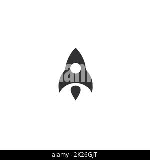 Rocket flying up icon. Black ship launch. Innovation product logo. Business aspiration strategy vector illustration on white background. Stock Photo