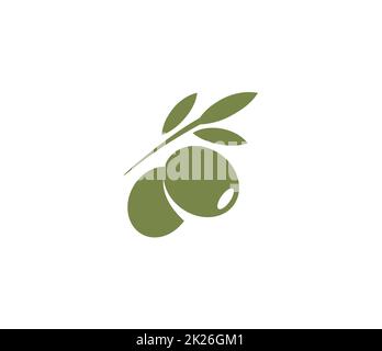 Olives emblem. Olive oil logo element. Green olive branch, leaves and fruit. Natural food sign. Stock Photo