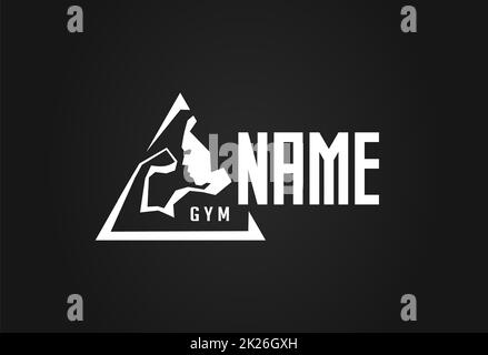 Gym vector icon. Stylized contour silhouette of inflated bodybuilder or athlete showing biceps and triceps. Concept design for GYM hall. Stock Photo