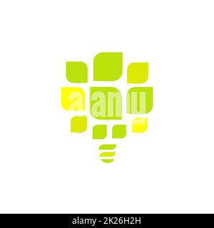 Energy saving lightbulb abstract vector icon. Green leaves of tree logo template. Vector illustration on white background. Stock Photo