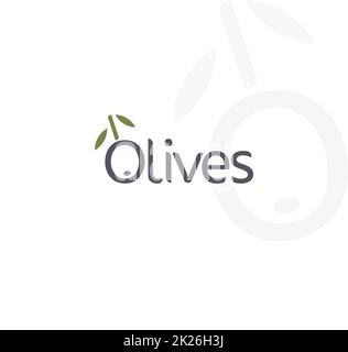 Olives vector logo. Black ripe and green olive, branch with leaves. Gourmet food emblems. Simple logotype design. Stock Photo