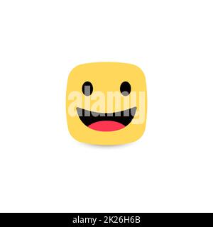 Square yellow smiley. Friendly emotion. Joyful facial expression. Approving smile. Vector icon. Stock Photo