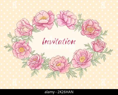 peonies frame on color background Stock Photo