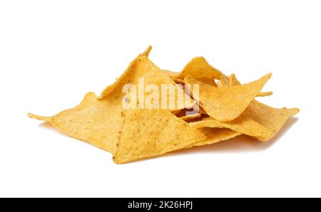pile of corn tortilla chips or nachos isolated on a white background Stock Photo