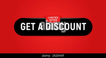 Get a discount black web button on red background for web design, black friday sale and other discount programs. Vector illustration. Stock Photo