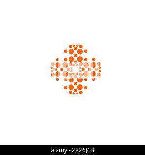Cross vector icon. Cross unusual shape. Innovative medical technology orange sign from circles. Medical equipment company logo template. Innovation in development emblem on white background. Stock Photo