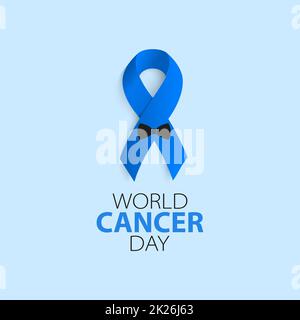 World Cancer Day. Prostate cancer ribbon awareness on blue background. Blue ribbon with a butterfly. Male cancer. Vector illustration. February 4. Blue ribbon. Stock Photo