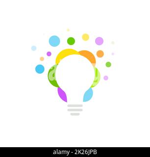 Colorful light bulb from bubbles, circles, dots. Idea isolated vector icon. Abstract lightbulb logo template for creative business idea. Stock Photo