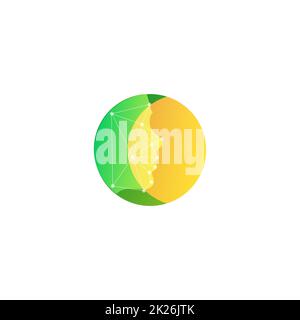 Yellow bright on green face icon. Abstract round vector logo template. Stock Photo