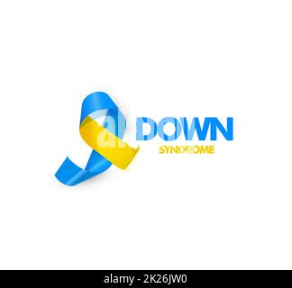 Blue and yellow ribbon with text for world down syndrome day vector illustration. Stock Photo