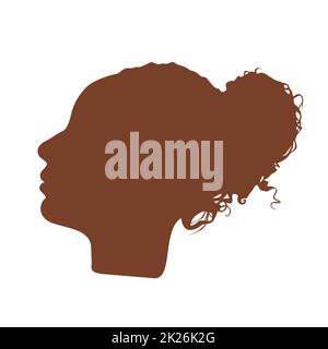 Isolated dark brown color women side view vector logo. Beauty salon logotype on the white background. Hairdresser business card element. Minimalistic female silhouette. Cosmetics icon. Stock Photo