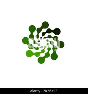 Isolated abstract green color round shape logo on white background, simple flat swirl logotype of connected dots vector illustration Stock Photo