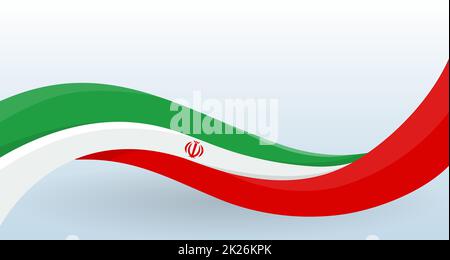 Iran Waving National flag. Modern unusual shape. Design template for decoration of flyer and card, poster, banner and logo. Isolated vector illustration. Stock Photo