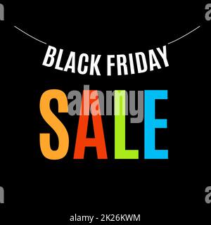 Isolated colorful black friday announcement logo. Shopping mall discount logotype. Vector poster illustration. Holiday background and sale design banner. Template with tag. Stock Photo