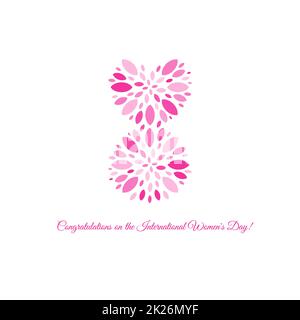 Isolated pink color number eight of petals icon, international women day greeting card element vector illustration. Stock Photo