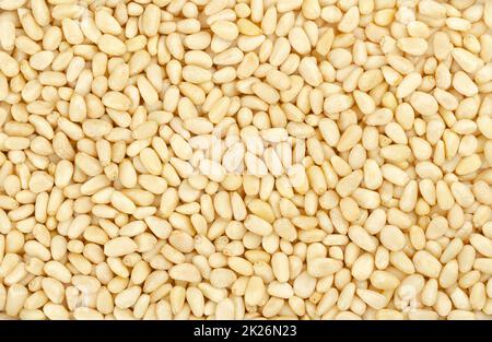 Pine nuts, surface and background, seeds of Chinese white pine Stock Photo