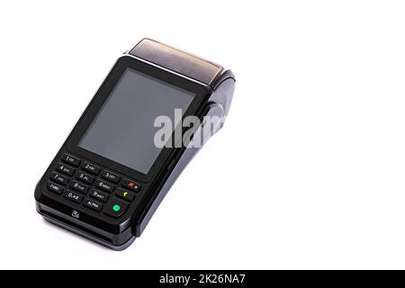 payment terminal for accepting money from plastic cards on a white background Stock Photo