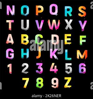 Color alphabet for promotional items. Bright multicolored fractured letters set, vector illustration. Collection of logos. Stock Photo