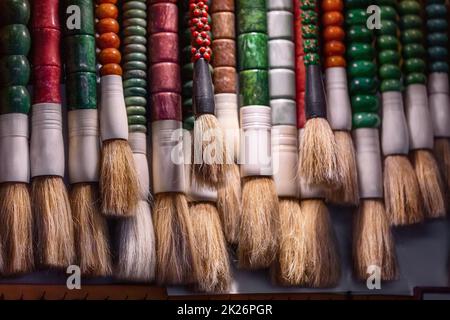 Chinese calligraphy brushes on market Stock Photo