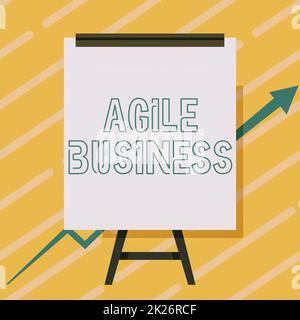 Writing displaying text Agile Business. Concept meaning capability of adjusting quickly to the market s is trend Whiteboard Drawing With Arrow Going Up Presenting Growing Graph. Stock Photo