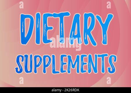 Hand writing sign Dietary Supplements. Concept meaning product intended to supplement the diet taken orally Line Illustrated Backgrounds With Various Shapes And Colours. Stock Photo