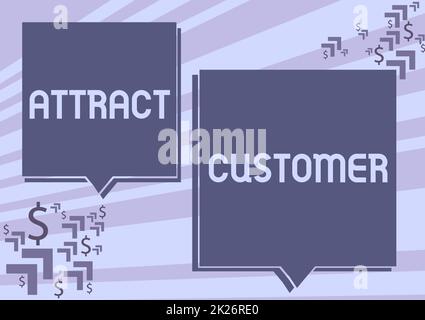 Text sign showing Attract Customer. Internet Concept enthusiasm and appeal in marketing draw attention to buyer Two Colorful Overlapping Speech Bubble Drawing With Dollar Sign. Stock Photo