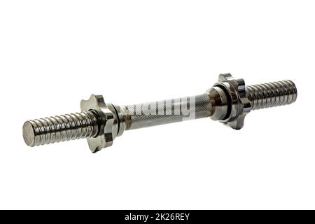 metal neck for dumbbells in disassembled form on a white isolated background Stock Photo