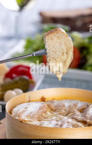 swiss cheese fondue with bread Stock Photo