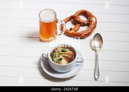 bavarian semolina dumplings in broth Stock Photo
