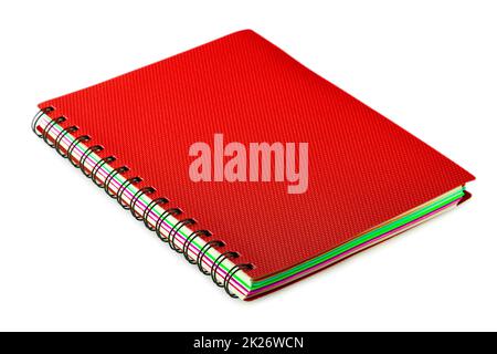 new red notebook with rings isolated on a white background Stock Photo
