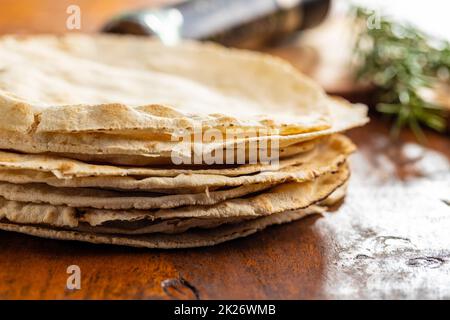 Arabic bread. Flat pita bread. Stock Photo