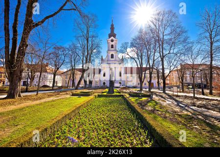Town of Bjelovar central park and church view Stock Photo
