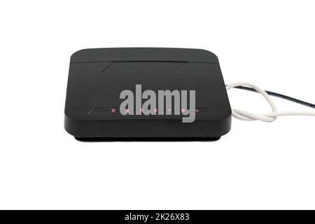 Black wireless internet network wi-fi router isolated on white background Stock Photo