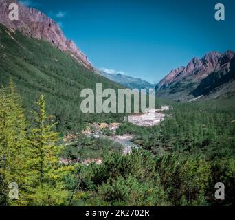 A landscape with mountains and mountain lake Stock Photo