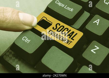 Handwriting text Social Engagement. Internet Concept refer to degree of participation in a community or society Creating New Online Cookbook, Typing And Sharing Cooking Recipes Stock Photo