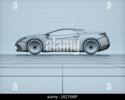 Aerodynamic Blueprint Prototype Sports Car Concept Stock Photo