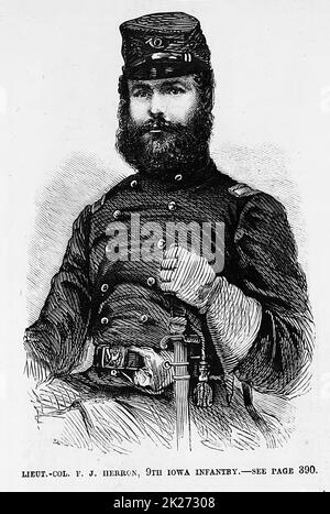 Portrait of Lieutenant Colonel F. J. Herron, 9th Iowa Infantry. 1862. 19th century American Civil War illustration from Frank Leslie's Illustrated Newspaper Stock Photo