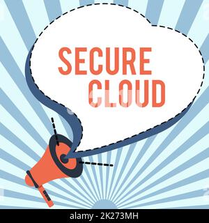Text sign showing Secure Cloud. Concept meaning global network security and protection of big data on the internet Illustration Of A Loud Megaphone Speaker Making New Announcements Stock Photo