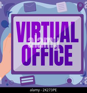 Text showing inspiration Virtual Office. Business overview operational domain of any business or organization virtually Abstract Deleting Browser History, Editing Organizing Online Files. Stock Photo