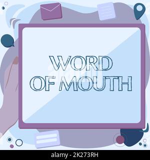 Text showing inspiration Word Of Mouth. Business concept information that is transmitted without being written down Abstract Deleting Browser History, Editing Organizing Online Files. Stock Photo