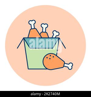 Fried chicken in the box vector icon Stock Photo