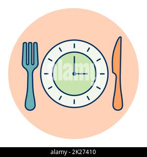 Plate with knife and fork with an icon of clock Stock Photo