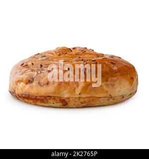 Placinta cake filled with a soft cheese. Isolated on a white background. Stock Photo